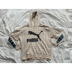 Puma Women's XS/8 Ivory Plaid Pullover Hoodie